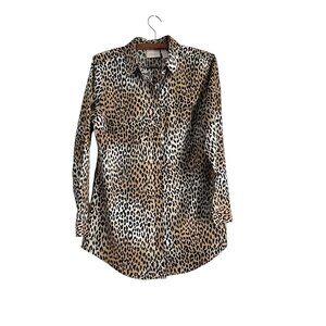 Chicos Womens No Iron Animal Print Long Sleeve Button Shirt Tunic Size Small